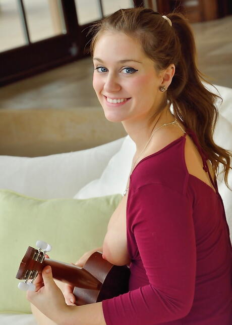 Excellent hottie Summer in sexy skirt baring big knockers and loving dildo 