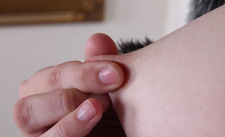 Sultry blonde aged Annabelle in fancy pantyhose exposes her ass and bald pussy 